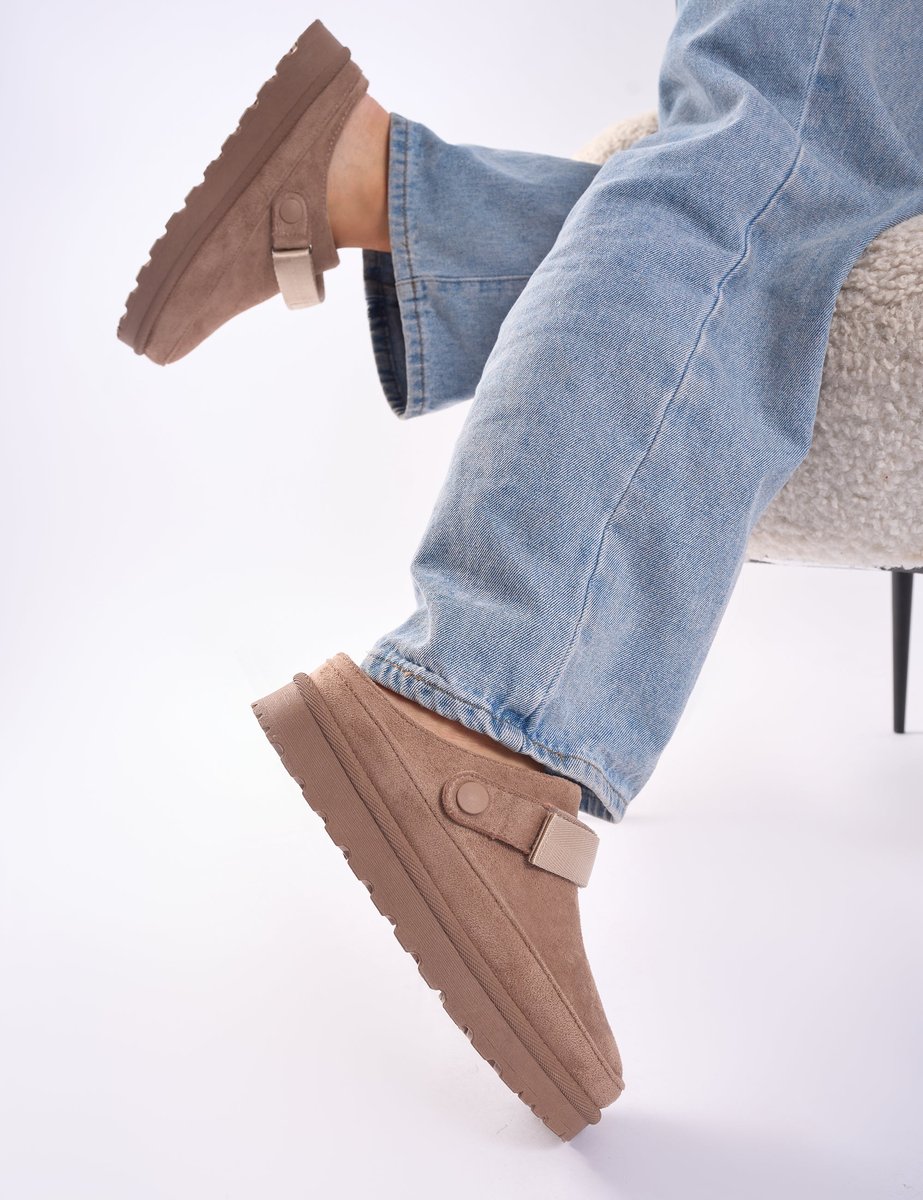 Public Desire Goldie Beige Faux Fur Lined Mules - 4