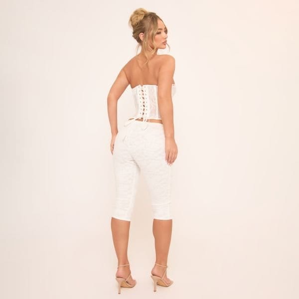 EGO Low Rise Capri Leggings In White Lace, Women's Size UK 6 - 2