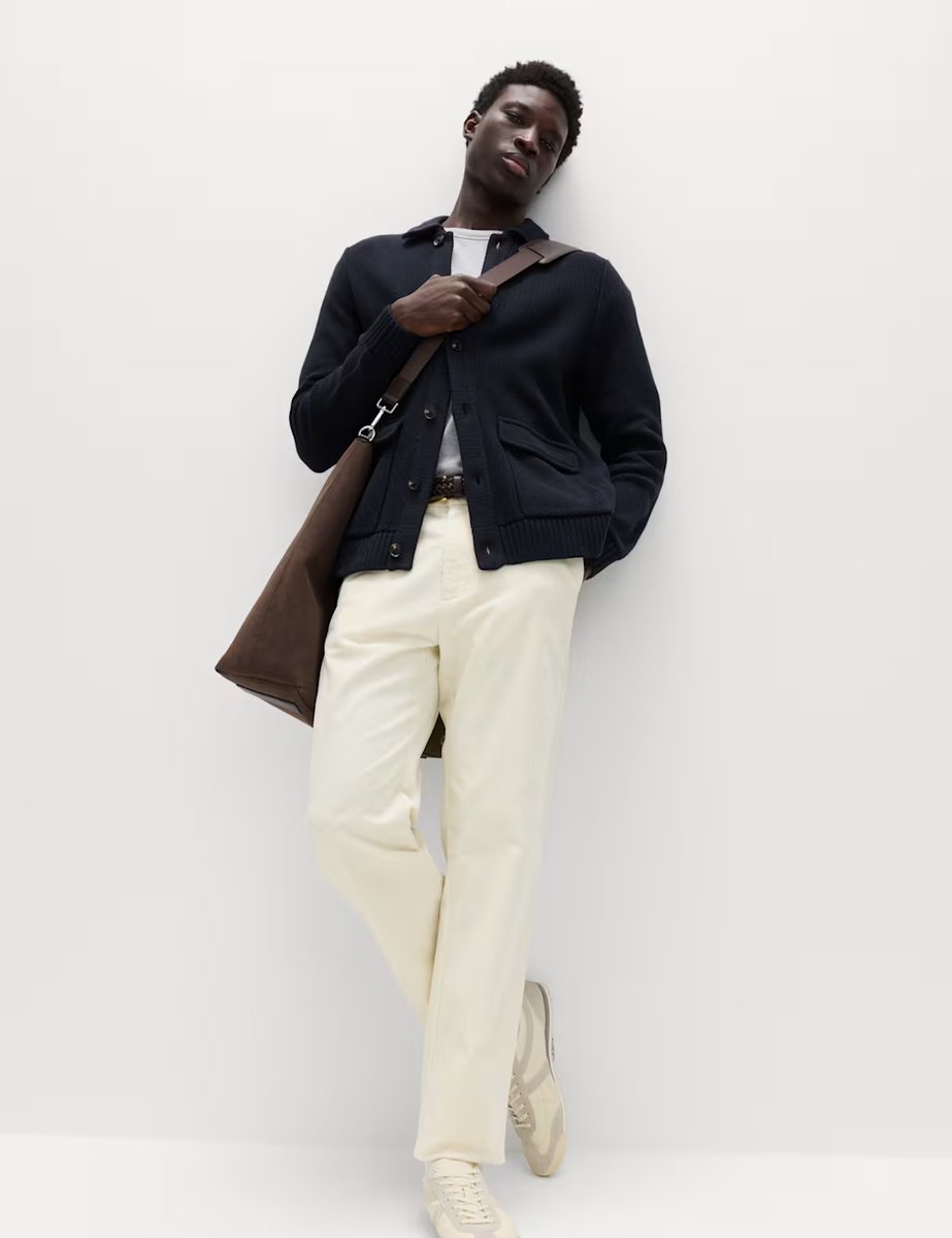 Marks & Spencer M&S Pure Cotton Collared Knitted Jacket Navy - 3