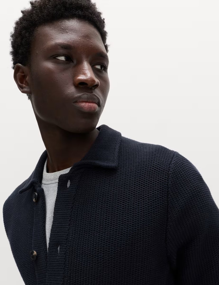 Marks & Spencer M&S Pure Cotton Collared Knitted Jacket Navy - 4