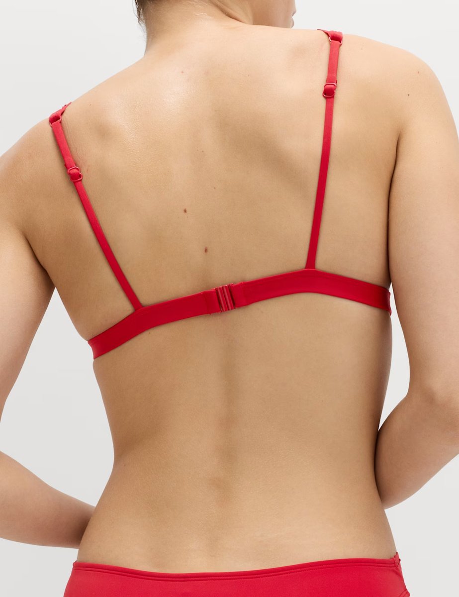 Marks & Spencer M&S Broderie Trim Sculpt Padded Plunge Bikini Top Lacquer Red - 4