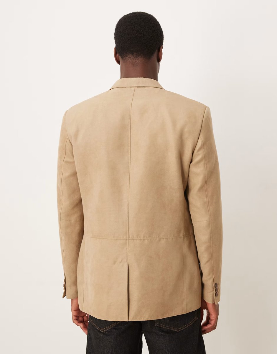 ASOS ASOS DESIGN regular blazer in camel faux suede - 3