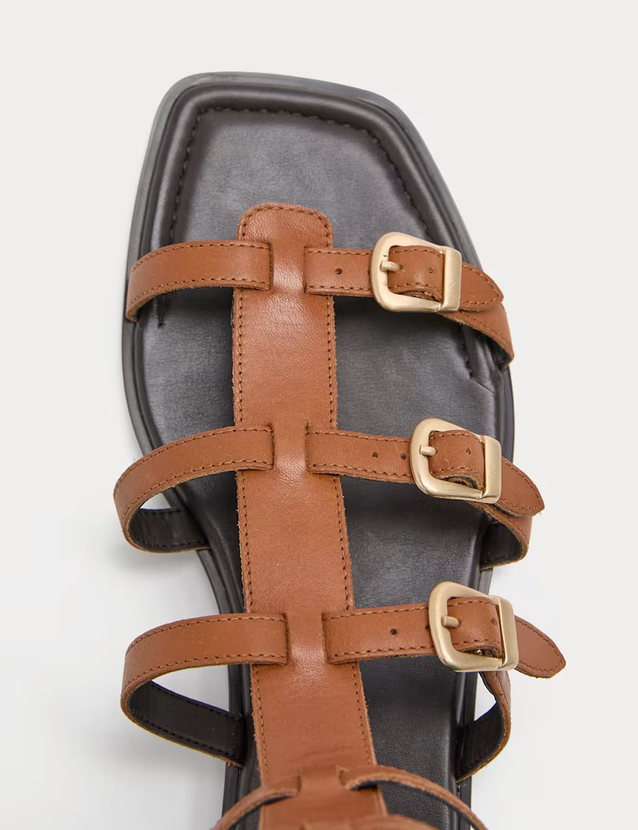 Marks & Spencer M&S Leather Calf Flat Gladiator Sandals Tan - 2