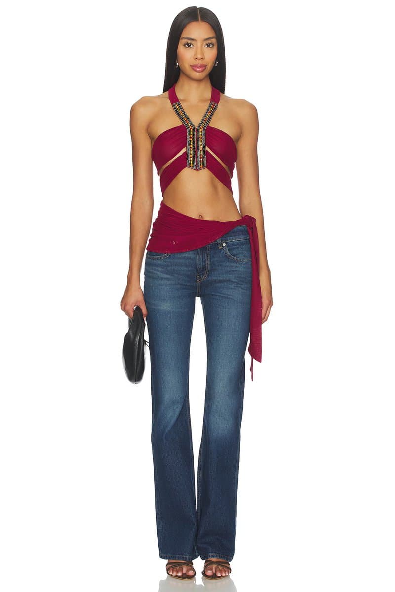 revolve Revolve Jaded London Mesh Wrap Top in Burgundy