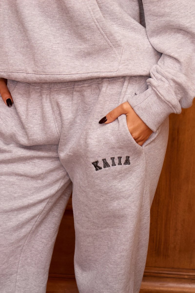 Kaiia Kaiia Slogan Wide Leg Joggers Mid Grey Marl & Pine Green - 2