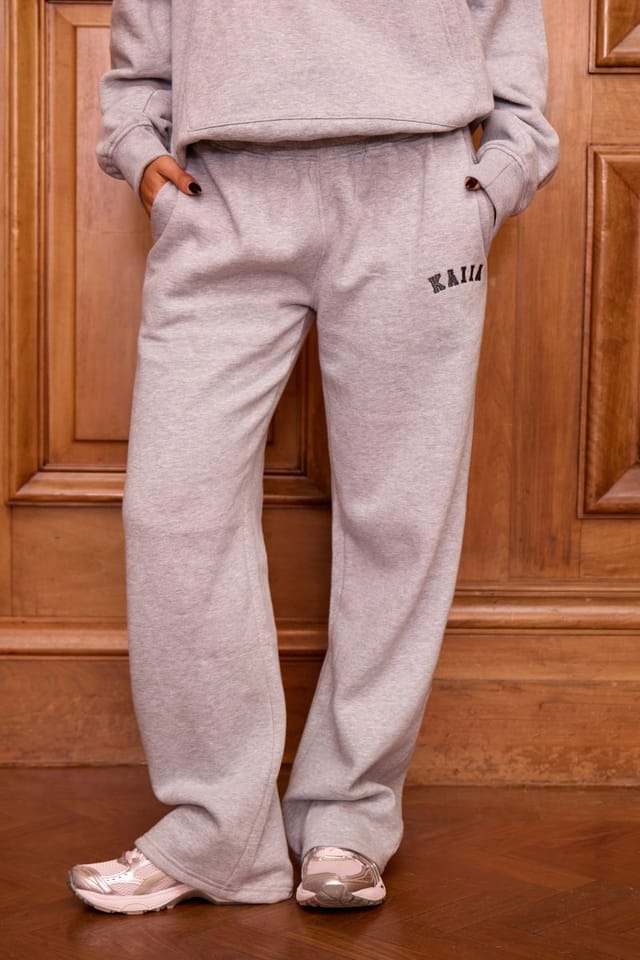Kaiia Kaiia Slogan Wide Leg Joggers Mid Grey Marl & Pine Green - 3
