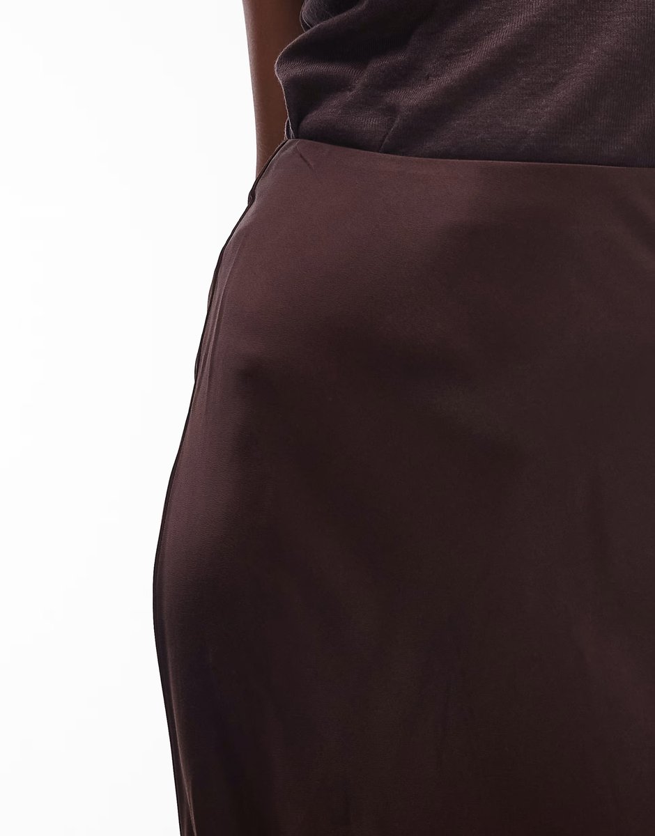 ASOS & Other Stories satin slip midi skirt in dark brown - 3