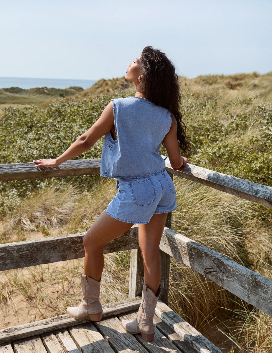 Public Desire High Waisted Denim Shorts Blue - 2