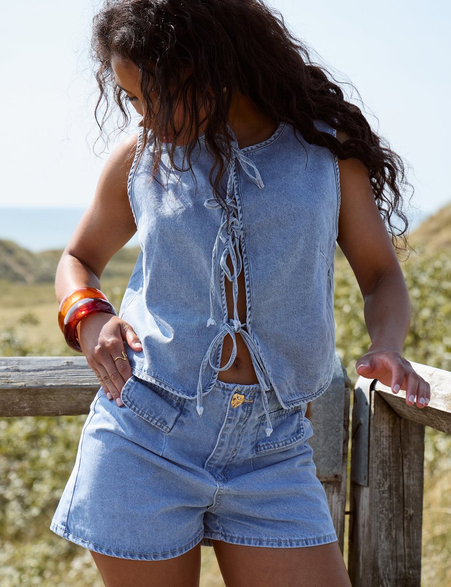 Public Desire High Waisted Denim Shorts Blue - 3