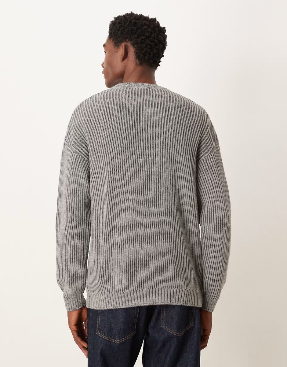 ASOS ASOS DESIGN relaxed long sleeve knitted crew neck rib jumper in charcoal - 3