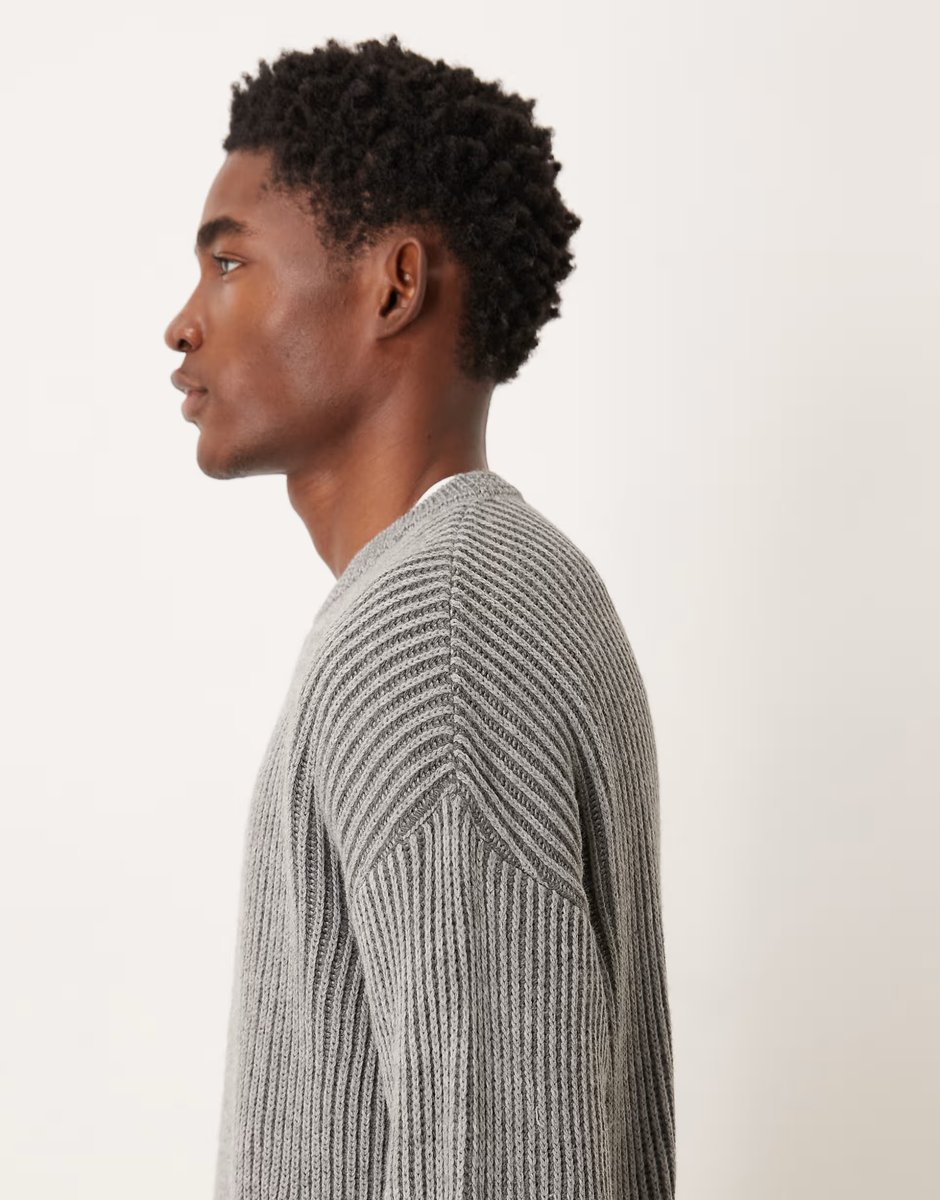 ASOS ASOS DESIGN relaxed long sleeve knitted crew neck rib jumper in charcoal - 4
