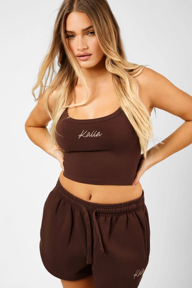 Kaiia Kaiia Script Logo Vest Top Peppercorn