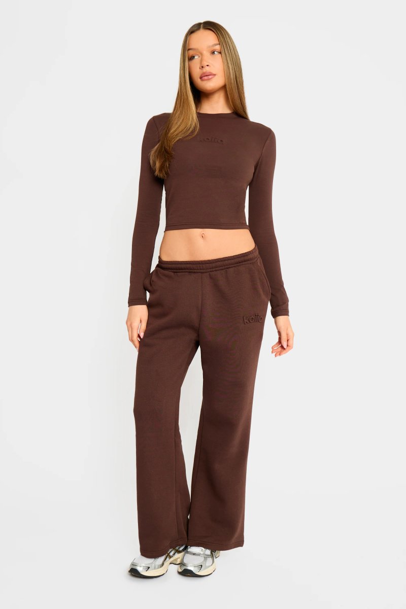 Kaiia Kaiia Embossed Logo Long Sleeve Baby Tee Bitter Chocolate - 3