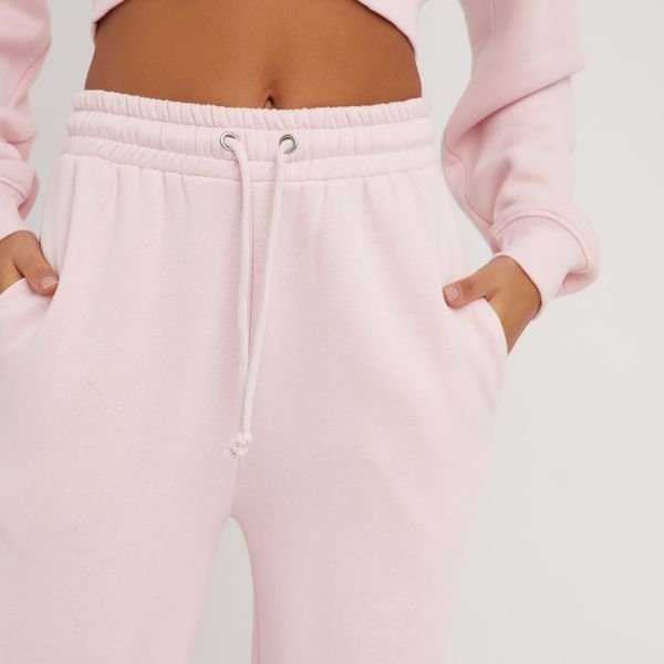 EGO High Waist Wide Leg Joggers In Baby Pink, Women's Size UK 10 - 2