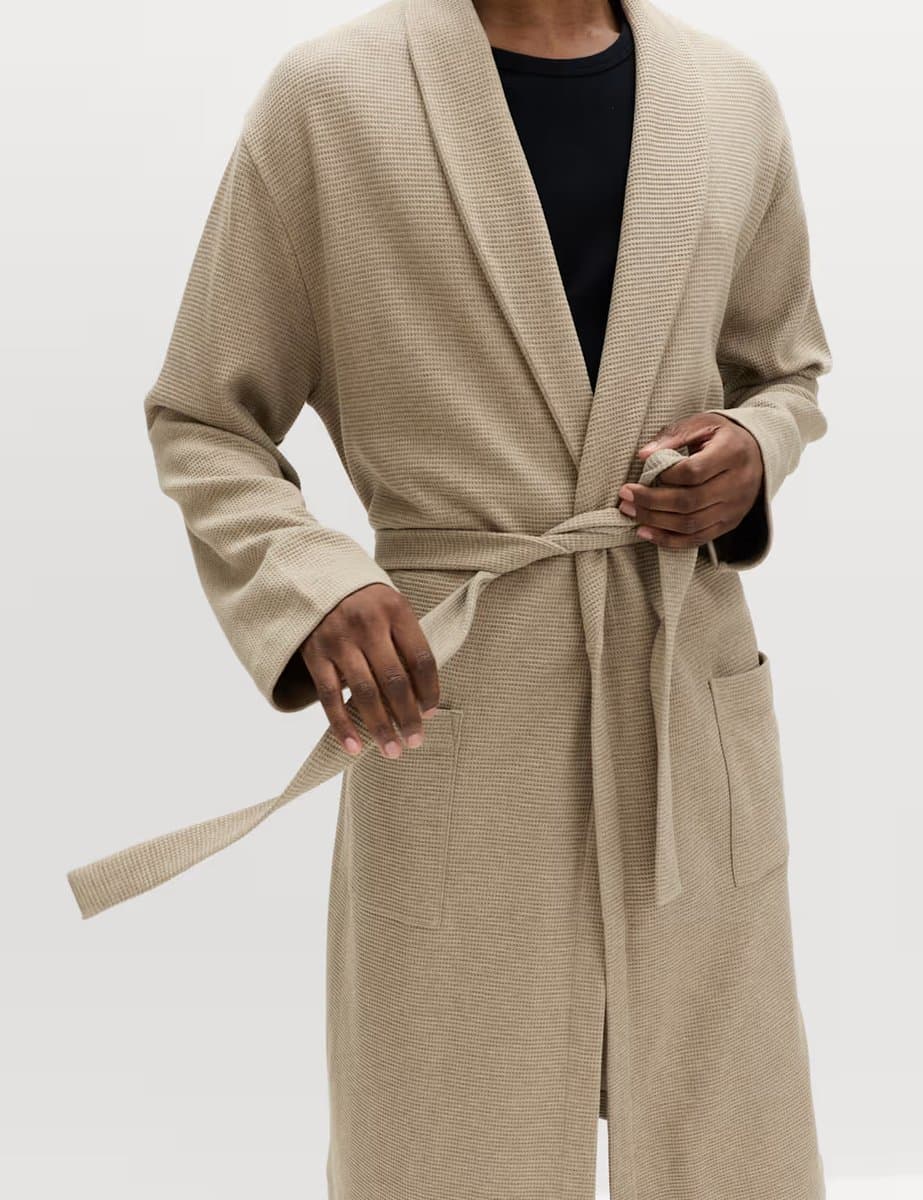 Marks & Spencer M&S Pure Cotton Waffle Lightweight Dressing Gown Neutral