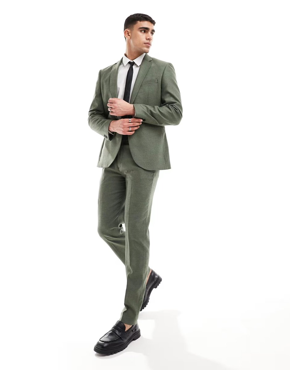 ASOS ASOS DESIGN slim suit jacket in forest green oxford texture - 2