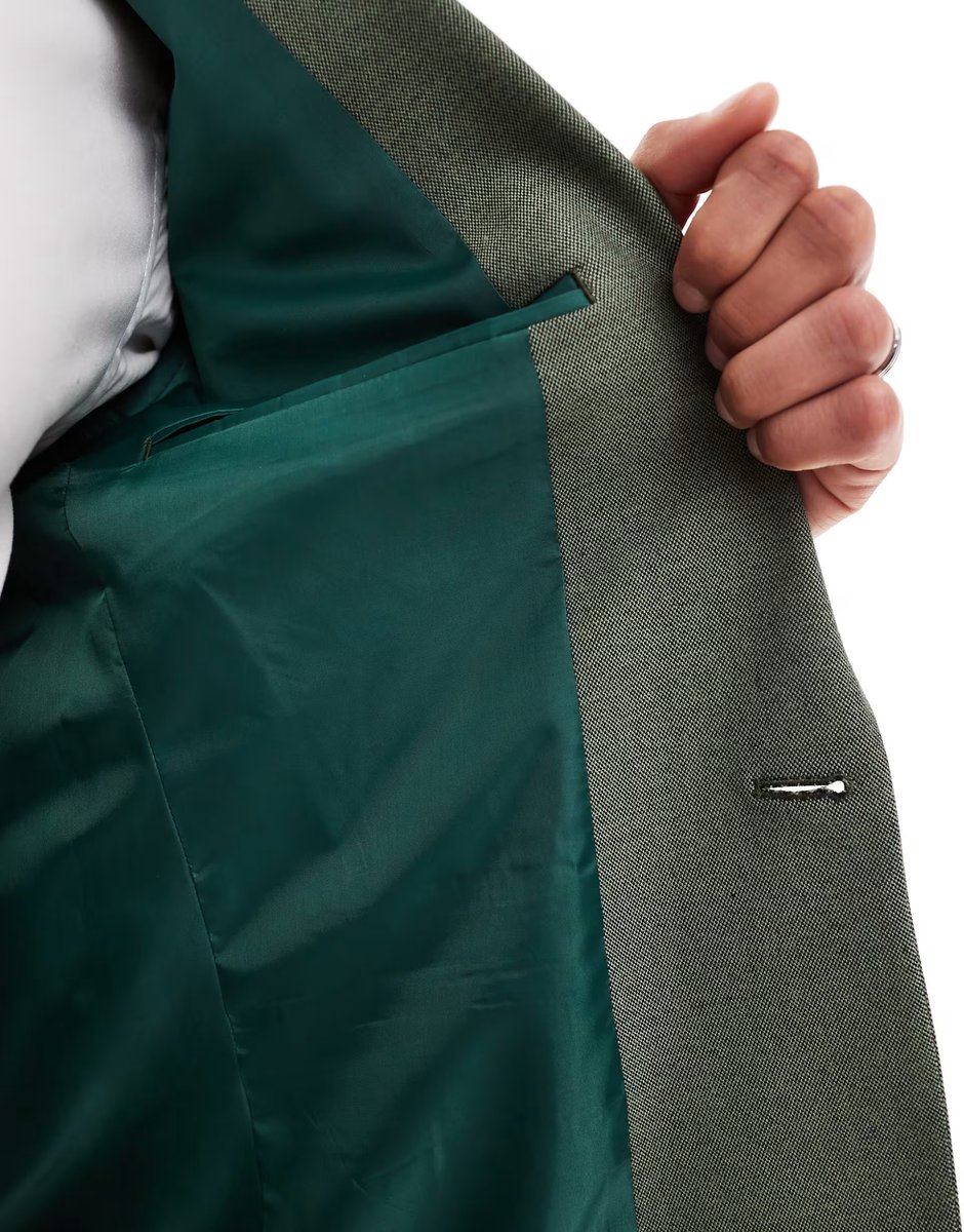 ASOS ASOS DESIGN slim suit jacket in forest green oxford texture - 3