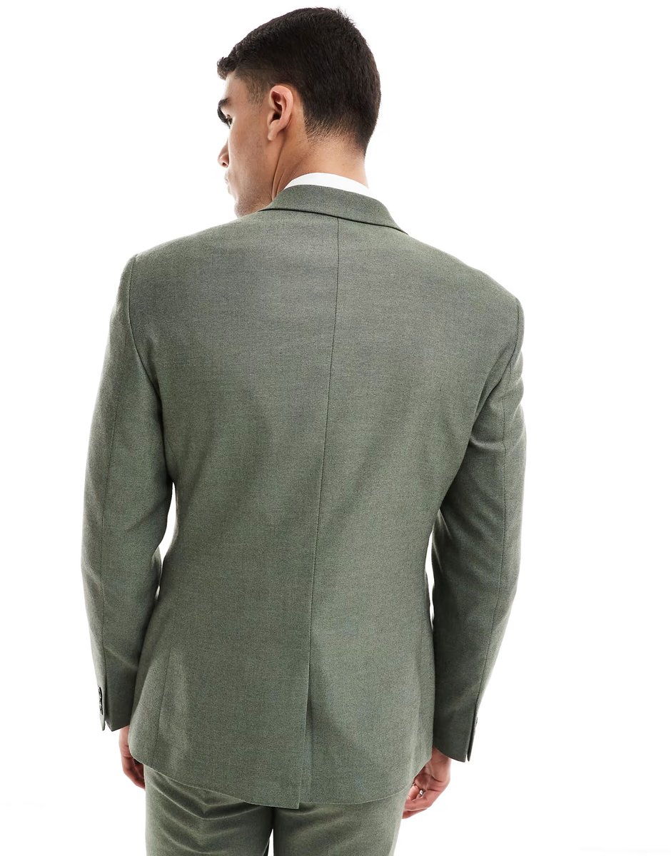 ASOS ASOS DESIGN slim suit jacket in forest green oxford texture - 4