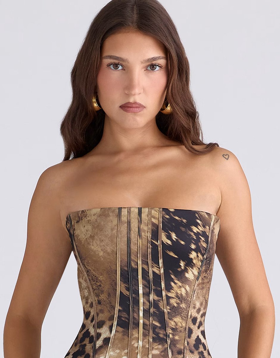 ASOS House of CB Laila leopard print satin strapless mini dress in leopard print - 2