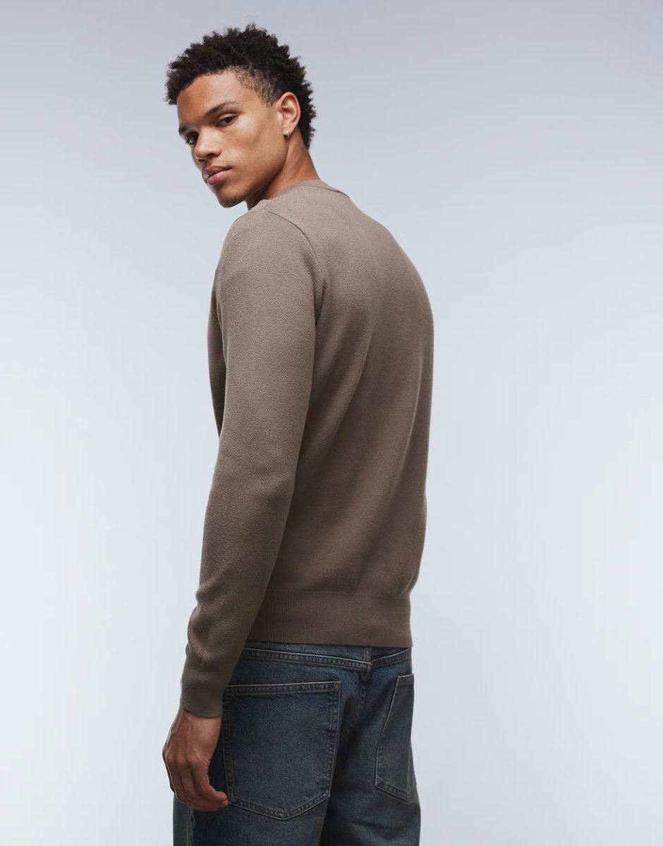 ASOS Mango round neck zip through knitted cardigan in camel - 3