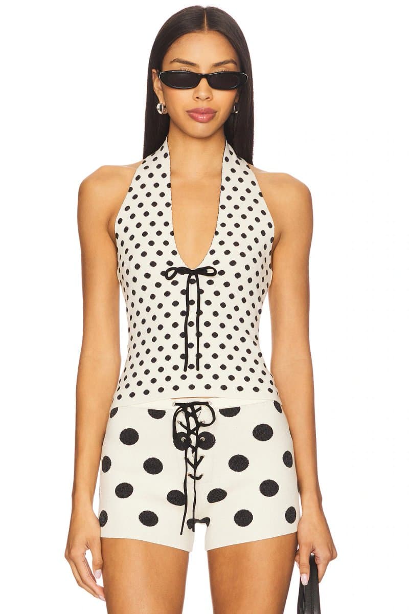 revolve Revolve Polka Dot Halter Top in Black & White