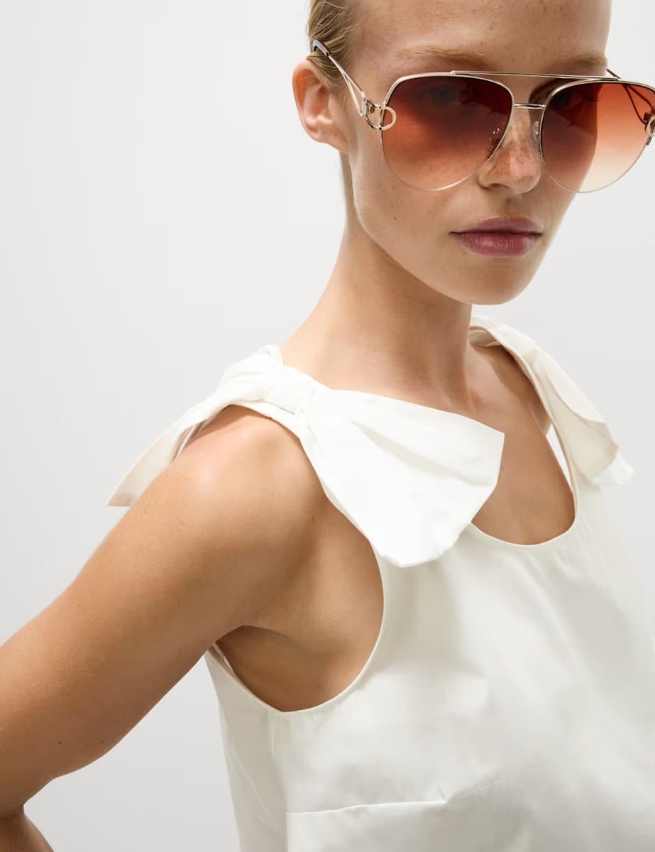 Marks & Spencer M&S Pure Cotton Bow Round Neck Vest Soft White