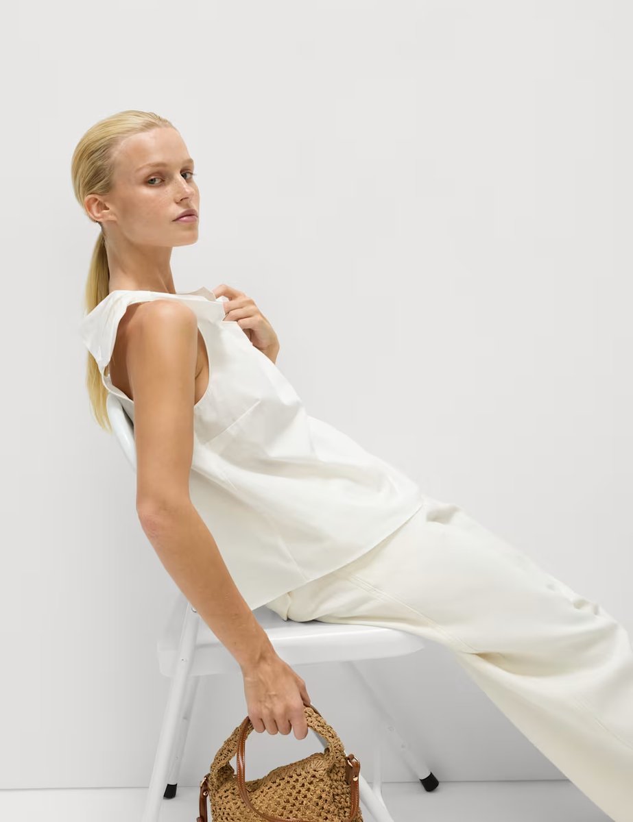 Marks & Spencer M&S Pure Cotton Bow Round Neck Vest Soft White - 4