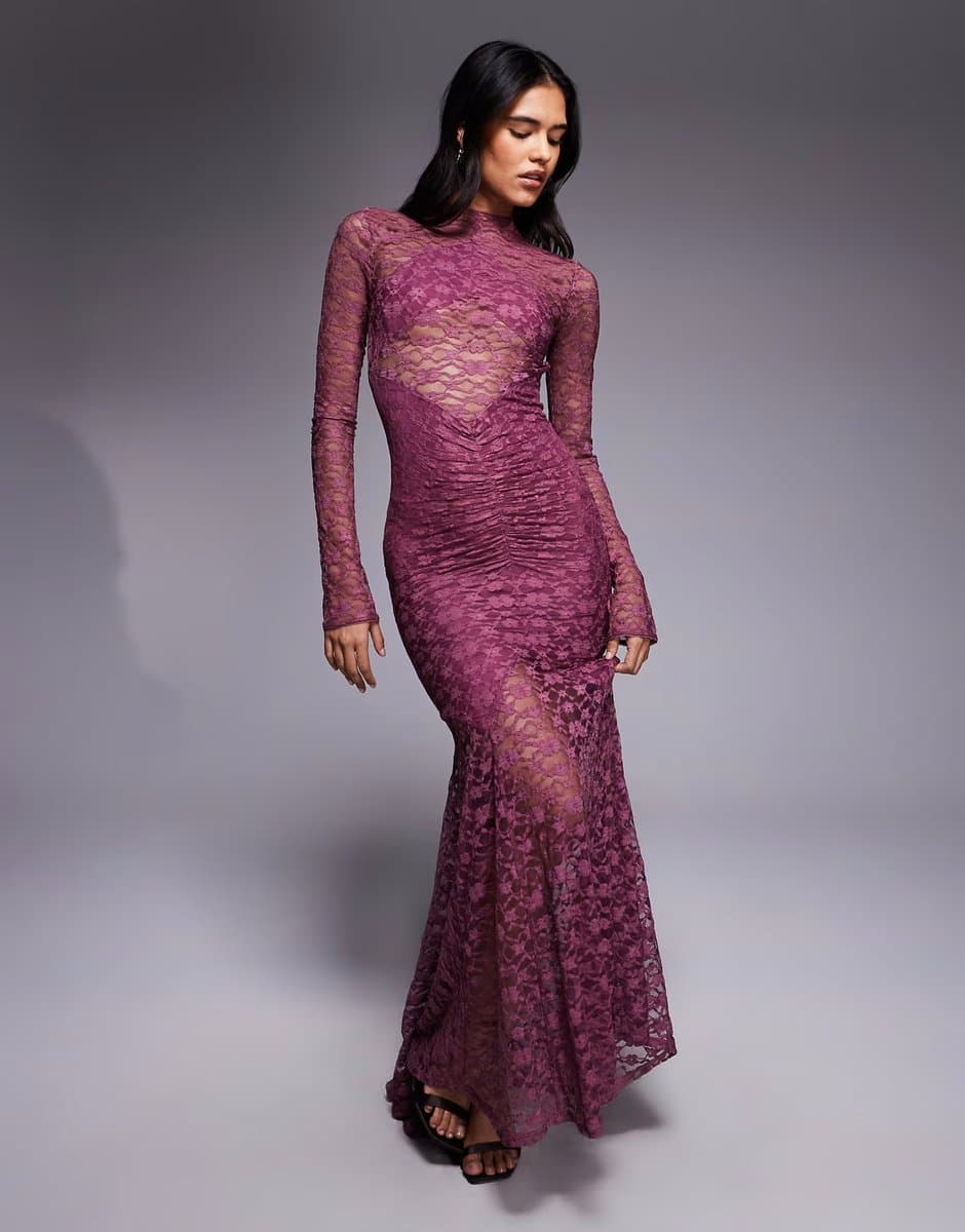 ASOS ASOS DESIGN lace maxi dress with cut away panel detailing in rose