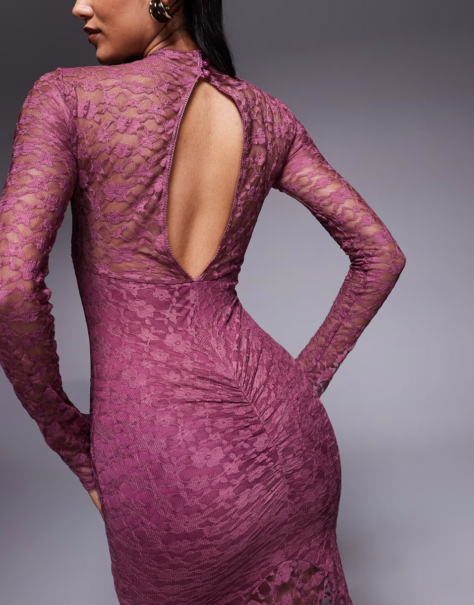 ASOS ASOS DESIGN lace maxi dress with cut away panel detailing in rose - 3