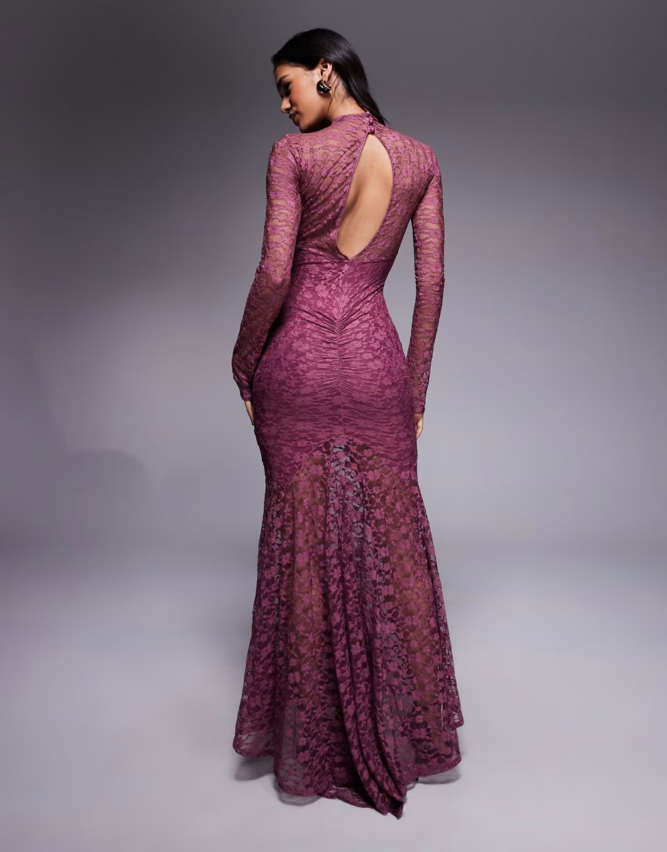 ASOS ASOS DESIGN lace maxi dress with cut away panel detailing in rose - 4