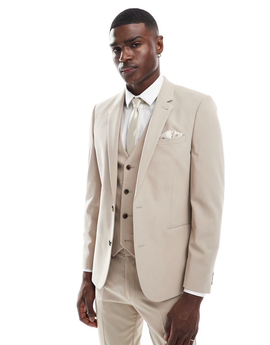 ASOS ASOS DESIGN skinny suit jacket in stone - 1