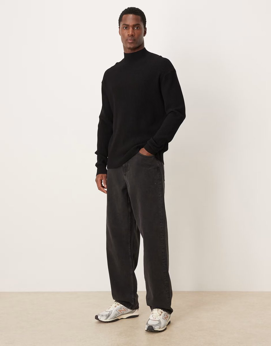 ASOS Mango classic ribbed high neck jumper in black - 2