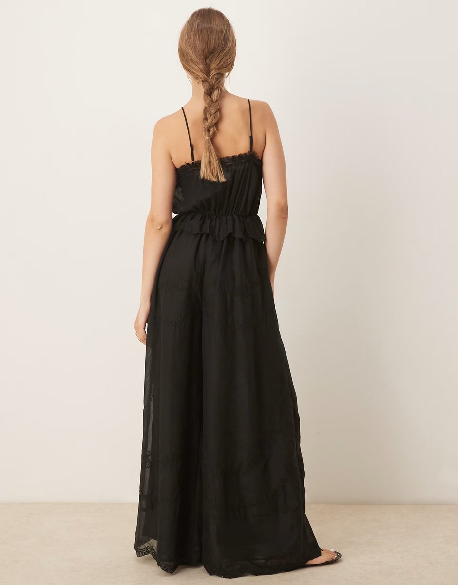 ASOS ASOS DESIGN embroidered cami ribbon detail in jumpsuit in black - 4
