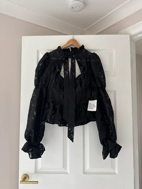 ASOS ASOS Luxe Black Puff Sleeve Lace Top - 2