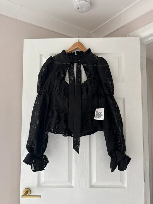 ASOS ASOS Luxe Black Puff Sleeve Lace Top - 2