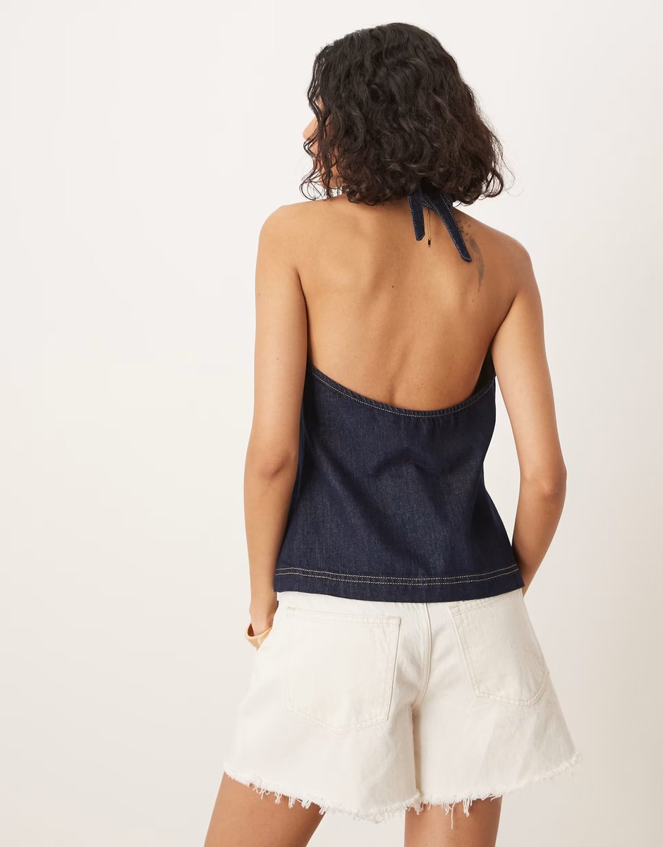 ASOS ASOS DESIGN denim waistcoat with halter neck - 4