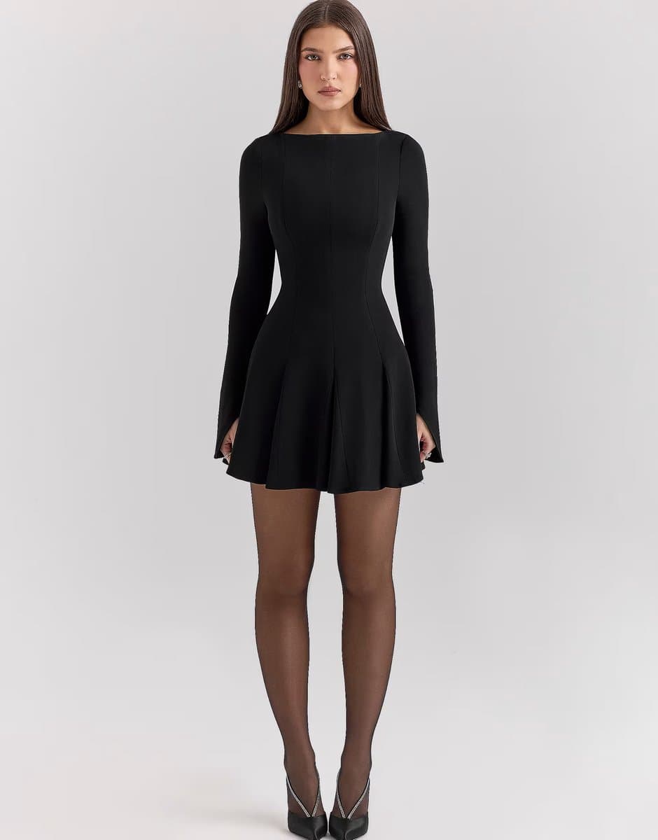 ASOS House of CB Francesca stretch crepe godet mini dress in black