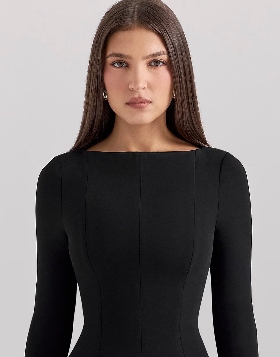 ASOS House of CB Francesca stretch crepe godet mini dress in black - 3