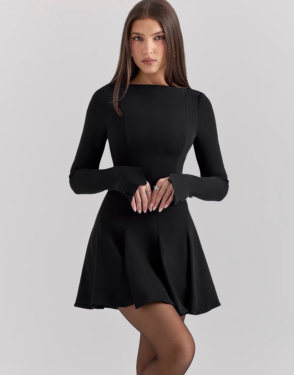 ASOS House of CB Francesca stretch crepe godet mini dress in black - 4