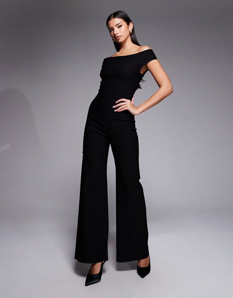 ASOS Vesper off shoulder jumpsuit in black