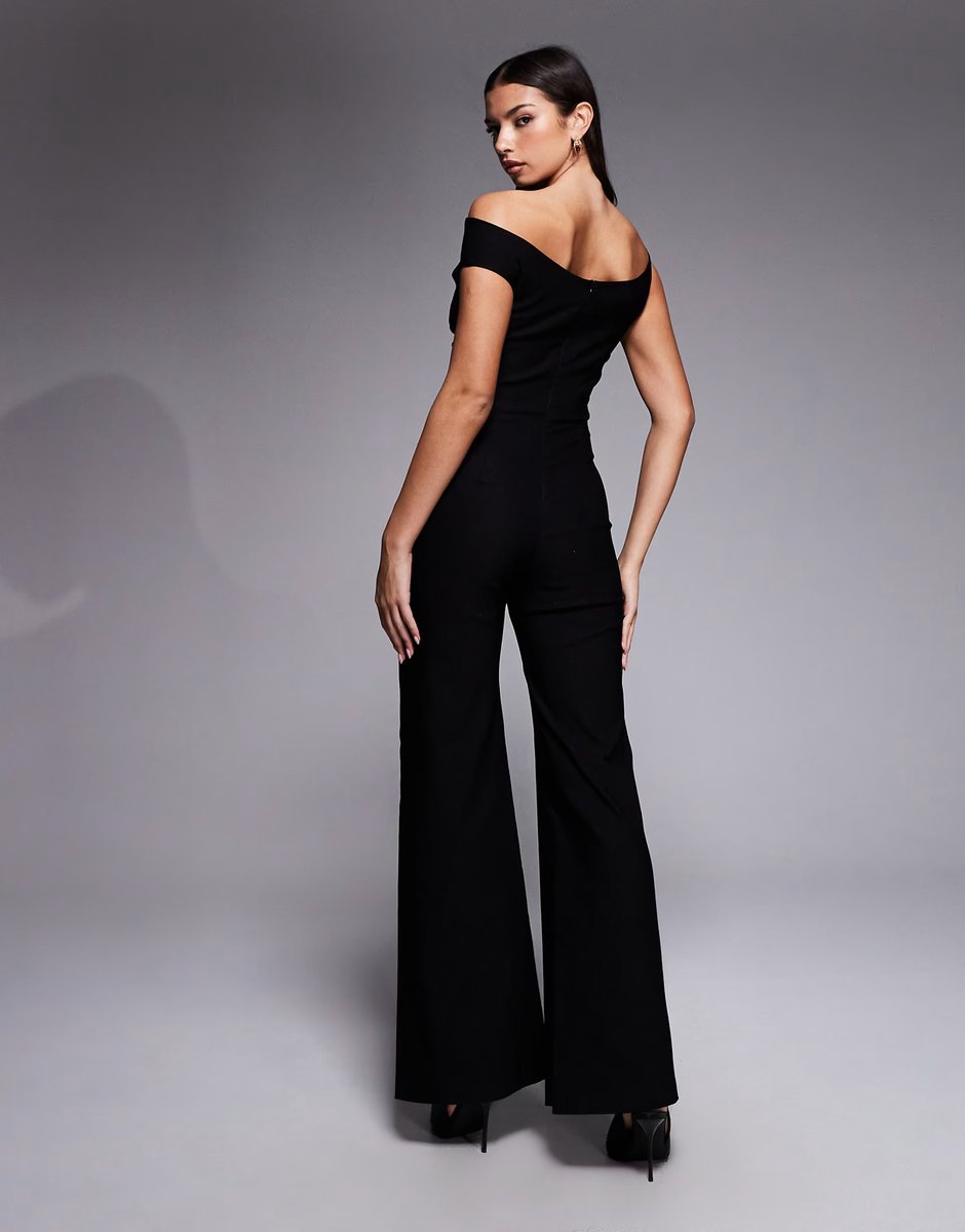 ASOS Vesper off shoulder jumpsuit in black - 3