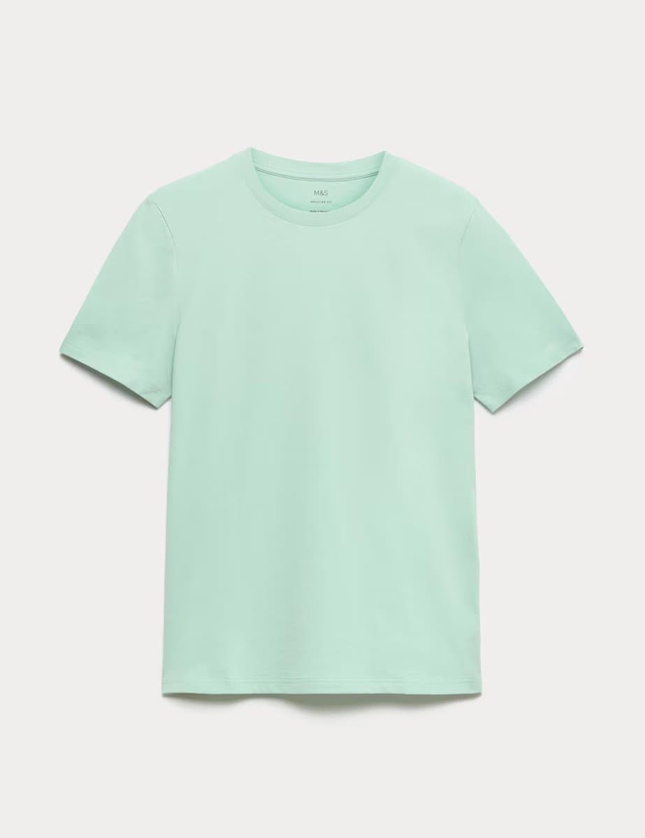 Marks & Spencer M&S Regular Fit Pure Cotton Crew Neck T-Shirt Light Mint