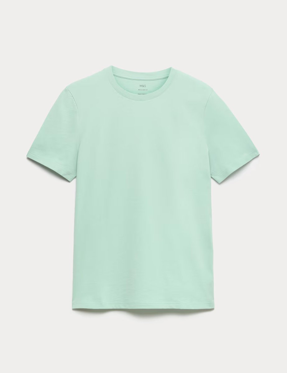 Marks & Spencer M&S Regular Fit Pure Cotton Crew Neck T-Shirt Light Mint - 2