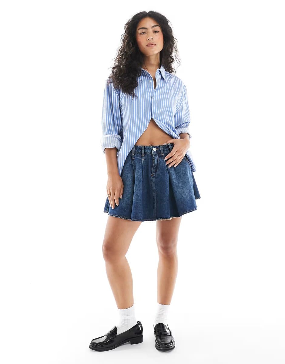 ASOS ASOS DESIGN denim pleated mini skirt in vintage blue