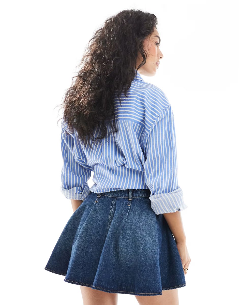 ASOS ASOS DESIGN denim pleated mini skirt in vintage blue - 4