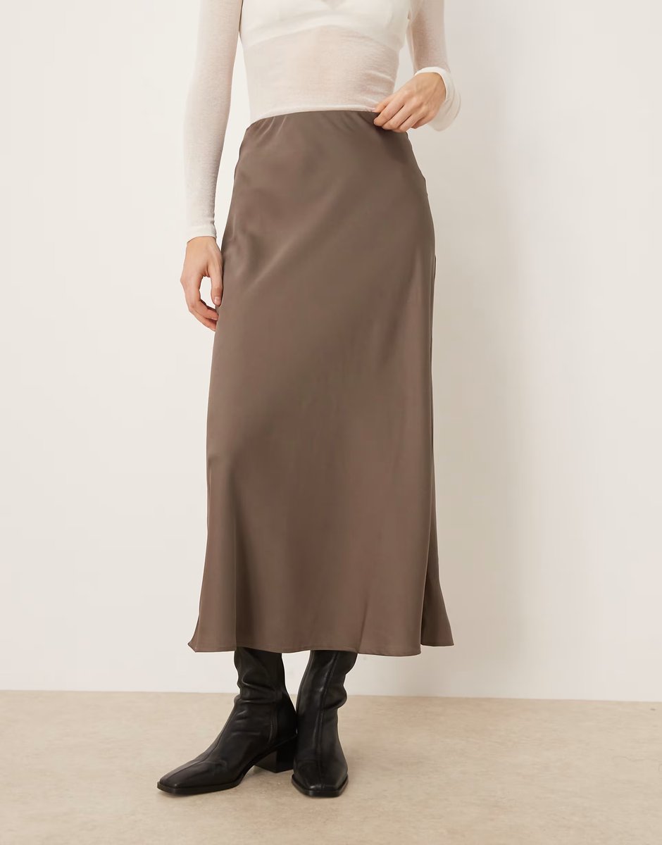ASOS Vila satin maxi skirt in falcon - 2