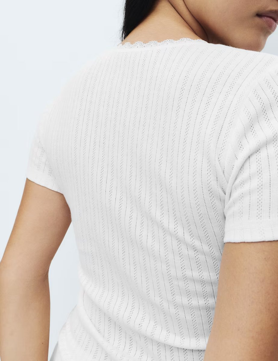 Marks & Spencer M&S 2 Pack Medium Warm Thermal Short Sleeve Pointelle Tops White - 4