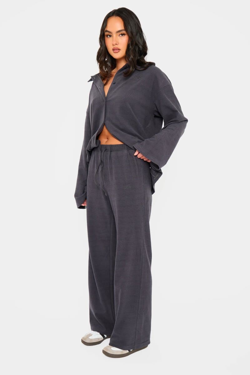 Kaiia Kaiia Navy & Black Striped Fleece Wide Leg Trousers