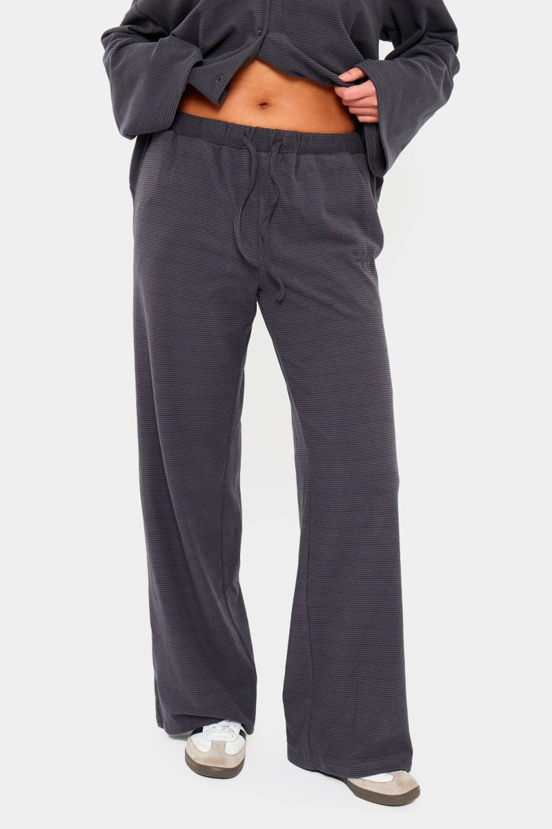 Kaiia Kaiia Striped Fleece Drawstring Wide Leg Trousers Navy & Black - 3