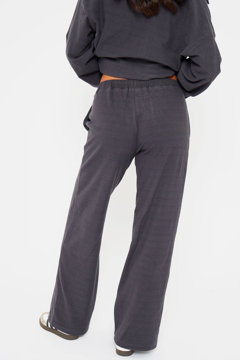 Kaiia Kaiia Striped Fleece Drawstring Wide Leg Trousers Navy & Black - 4